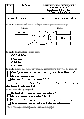 Đề kiểm tra cuối học kỳ I môn Khoa học Khối 4 - Trường TH Trung Hòa I